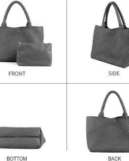 Handmade Woven Bag Handbag For Women Vegan Leather Tote Bag With Purses Travel Shoulder Bag Underarm Bag Beach Bag
