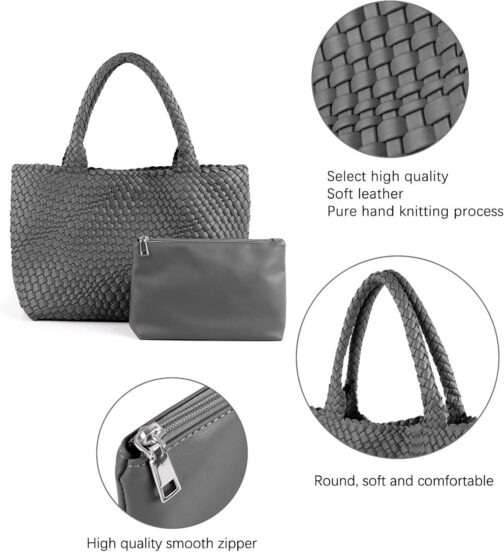 Handmade Woven Bag Handbag For Women Vegan Leather Tote Bag With Purses Travel Shoulder Bag Underarm Bag Beach Bag - Image 4