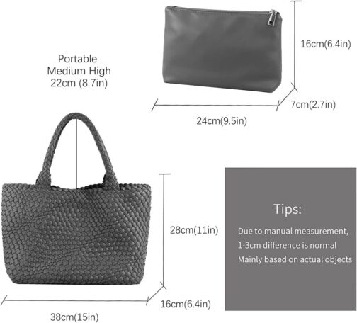 Handmade Woven Bag Handbag For Women Vegan Leather Tote Bag With Purses Travel Shoulder Bag Underarm Bag Beach Bag - Image 3