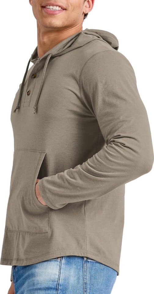 Hanes Mens Originals Tri-Blend Jersey Hoodie, T-Shirt Hoodie With Henley Collar - Image 3