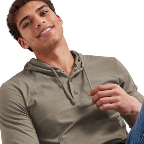 Hanes Mens Originals Tri-Blend Jersey Hoodie, T-Shirt Hoodie With Henley Collar - Image 6