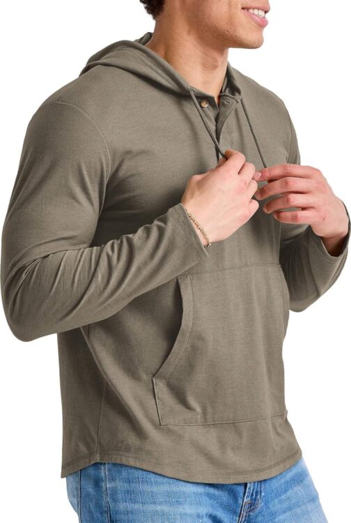 Hanes Mens Originals Tri-Blend Jersey Hoodie, T-Shirt Hoodie With Henley Collar - Image 4