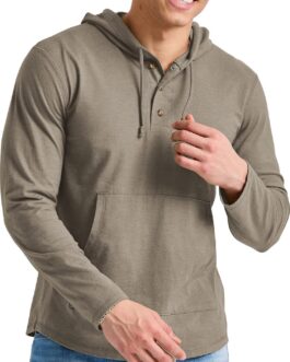 Hanes Mens Originals Tri-Blend Jersey Hoodie, T-Shirt Hoodie With Henley Collar