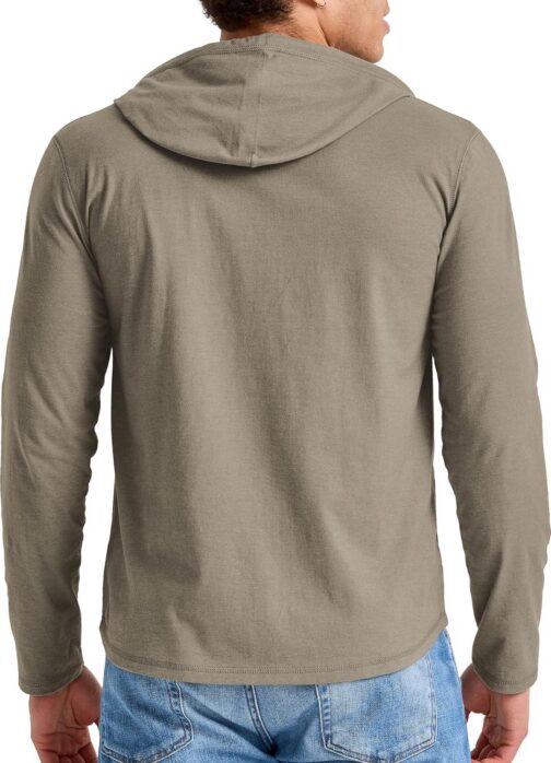 Hanes Mens Originals Tri-Blend Jersey Hoodie, T-Shirt Hoodie With Henley Collar - Image 2