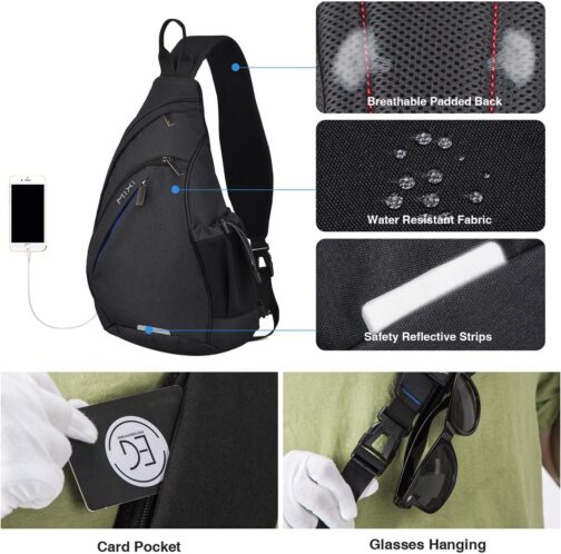 Hanke Sling Bag Men Backpack Unisex One Shoulder Bag Hiking Travel Backpack Crossbody with USB Port Versatile Casual Daypack - Image 5
