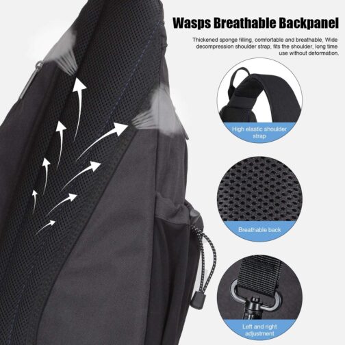 Hanke Sling Bag Men Backpack Unisex One Shoulder Bag Hiking Travel Backpack Crossbody with USB Port Versatile Casual Daypack - Image 4