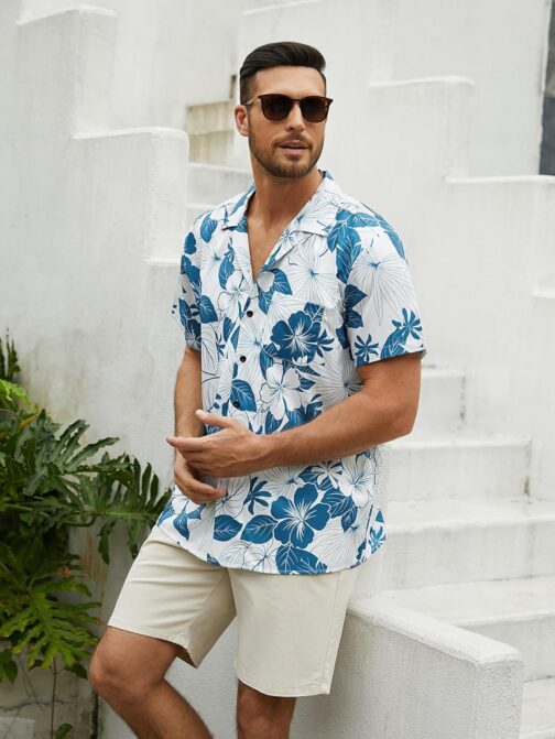 Hardaddy Mens Hawaiian Shirt Palm Leaf Tropical Floral Shirt Short Sleeve Button Down Shirts Summer Beach Camp Collar - Image 3