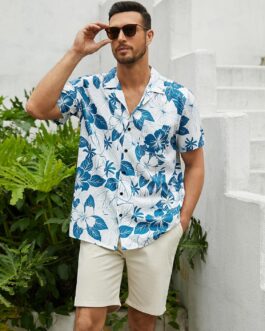 Hardaddy Mens Hawaiian Shirt Palm Leaf Tropical Floral Shirt Short Sleeve Button Down Shirts Summer Beach Camp Collar