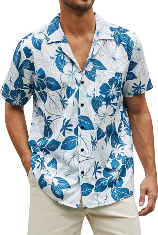 Hardaddy Mens Hawaiian Shirt Palm Leaf Tropical Floral Shirt Short Sleeve Button Down Shirts Summer Beach Camp Collar