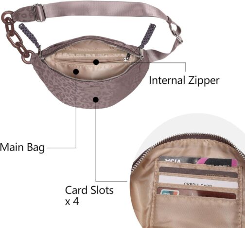 Haytijoe Bum Bag Plus Size Fanny Pack for Women Fashion Waist Pack Travel Crossbody Bags Belt Bag(02-Leopard grey) - Image 5