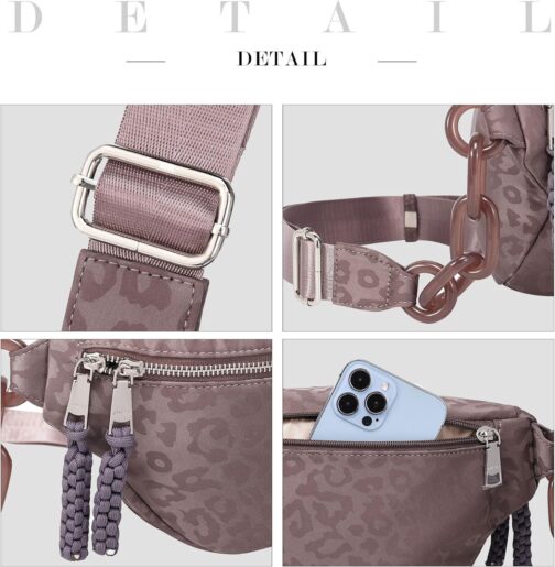 Haytijoe Bum Bag Plus Size Fanny Pack for Women Fashion Waist Pack Travel Crossbody Bags Belt Bag(02-Leopard grey) - Image 3