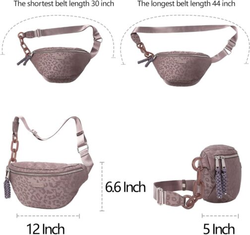 Haytijoe Bum Bag Plus Size Fanny Pack for Women Fashion Waist Pack Travel Crossbody Bags Belt Bag(02-Leopard grey) - Image 6