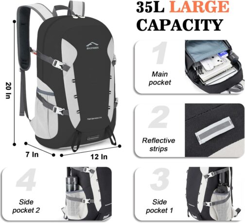 Hiking Backpack,Large 35L Travel Backpacks for Men Women,Water Resistant Ultra Lightweight Foldable Packable Camping Daypack for Outdoor Sports - Image 3