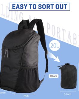 Hiking Backpack, Waterproof and Wear-resistant Lightweight Backpack Packable,Outdoor Travel Camping Daypack Foldable-BLACK