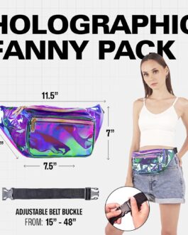 Holographic Clear Fanny Pack Belt Bag | Waterproof for Women – Crossbody Bum Bag, Waist Pack – For Halloween costumes, for Hiking, Running, Travel and Stadium Approved (purple)