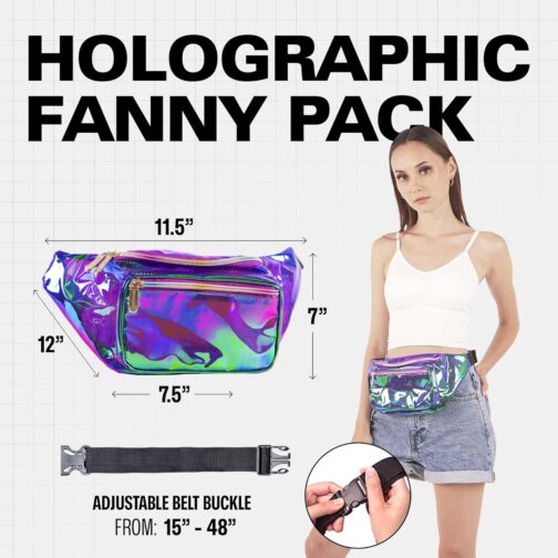 Holographic Clear Fanny Pack Belt Bag | Waterproof for Women - Crossbody Bum Bag, Waist Pack - For Halloween costumes, for Hiking, Running, Travel and Stadium Approved (purple) - Image 2