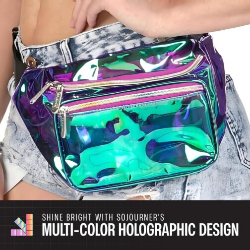 Holographic Clear Fanny Pack Belt Bag | Waterproof for Women - Crossbody Bum Bag, Waist Pack - For Halloween costumes, for Hiking, Running, Travel and Stadium Approved (purple) - Image 4
