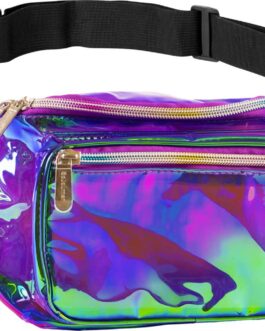 Holographic Clear Fanny Pack Belt Bag | Waterproof for Women – Crossbody Bum Bag, Waist Pack – For Halloween costumes, for Hiking, Running, Travel and Stadium Approved (purple)