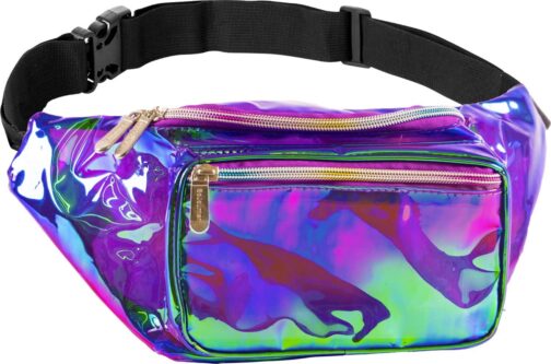 Holographic Clear Fanny Pack Belt Bag | Waterproof for Women - Crossbody Bum Bag, Waist Pack - For Halloween costumes, for Hiking, Running, Travel and Stadium Approved (purple)