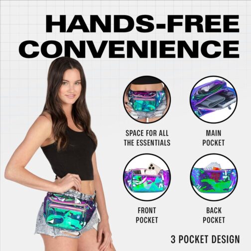 Holographic Clear Fanny Pack Belt Bag | Waterproof for Women - Crossbody Bum Bag, Waist Pack - For Halloween costumes, for Hiking, Running, Travel and Stadium Approved (purple) - Image 5