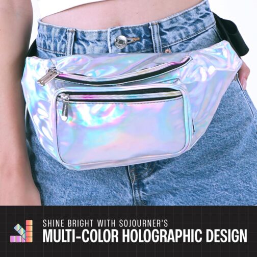 Holographic Fanny Pack Belt Bag | Waterproof fanny pack for Women - Crossbody Bag Bum Bag Waist Bag Waist Pack - For Halloween costumes, Rave Fanny Pack for Hiking, Running, and travel (silver) - Image 4