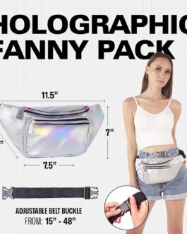 Holographic Fanny Pack Belt Bag | Waterproof fanny pack for Women – Crossbody Bag Bum Bag Waist Bag Waist Pack – For Halloween costumes, Rave Fanny Pack for Hiking, Running, and travel (silver)