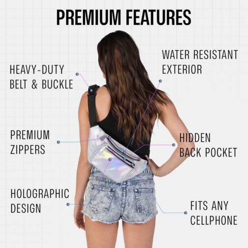 Holographic Fanny Pack Belt Bag | Waterproof fanny pack for Women - Crossbody Bag Bum Bag Waist Bag Waist Pack - For Halloween costumes, Rave Fanny Pack for Hiking, Running, and travel (silver) - Image 3