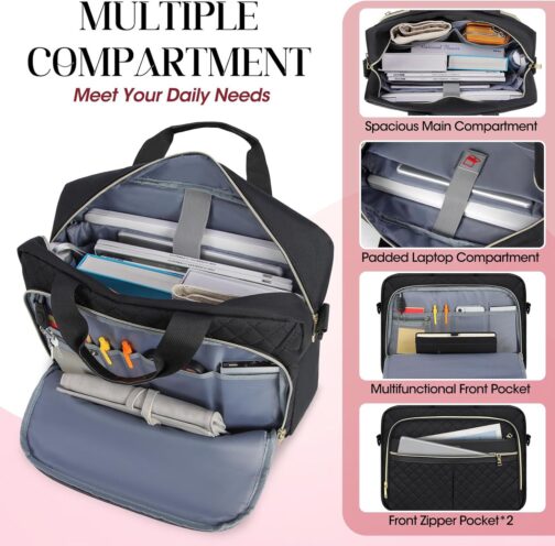 IGOLUMON Laptop Bag 15.6/17.3 Inch Laptop Briefcase for Women Men Waterproof Shoulder Computer Messenger Bag Large Laptop Bag Business Office Work Travel College, Black - Image 3