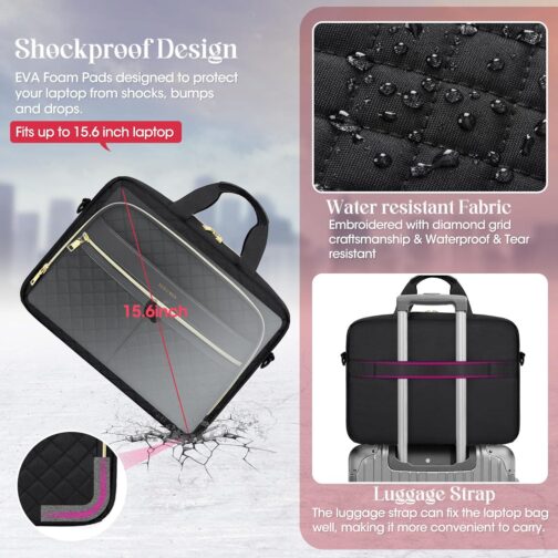 IGOLUMON Laptop Bag 15.6/17.3 Inch Laptop Briefcase for Women Men Waterproof Shoulder Computer Messenger Bag Large Laptop Bag Business Office Work Travel College, Black - Image 4