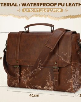IGOLUMON Messenger Bag for Men 15.6 inch Vintage Leather Waterproof Laptop Briefcase Large Computer Laptop Bag Leather Satchel Bag Retro Shoulder Bag for Office Business Travel College, Brown