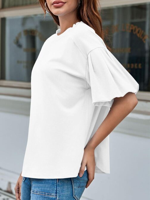 Imily Bela Womens Short Puff Sleeve Tops Casual Summer Loose Fit Crew Neck T Shirts - Image 3