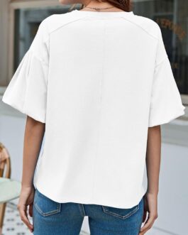 Imily Bela Womens Short Puff Sleeve Tops Casual Summer Loose Fit Crew Neck T Shirts