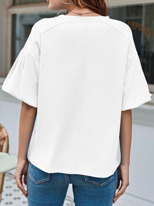 Imily Bela Womens Short Puff Sleeve Tops Casual Summer Loose Fit Crew Neck T Shirts - Image 2