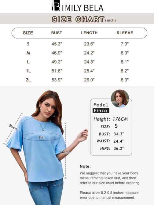 Imily Bela Womens Short Puff Sleeve Tops Casual Summer Loose Fit Crew Neck T Shirts - Image 6