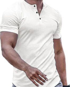 JMIERR Men’s Muscle Slim Henley Shirts Crewneck Longline T-Shirt Gym Workout Athletic Shirt Tees with Button