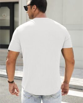 JMIERR Men’s Muscle Slim Henley Shirts Crewneck Longline T-Shirt Gym Workout Athletic Shirt Tees with Button