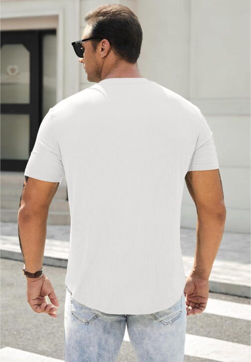 JMIERR Men's Muscle Slim Henley Shirts Crewneck Longline T-Shirt Gym Workout Athletic Shirt Tees with Button - Image 2