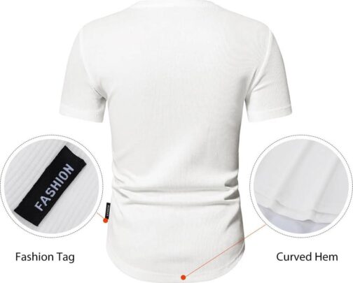 JMIERR Men's Muscle Slim Henley Shirts Crewneck Longline T-Shirt Gym Workout Athletic Shirt Tees with Button - Image 4