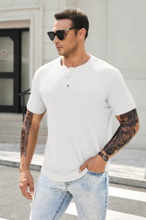 JMIERR Men's Muscle Slim Henley Shirts Crewneck Longline T-Shirt Gym Workout Athletic Shirt Tees with Button - Image 8