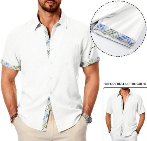 JMIERR Men s Shirts Short Sleeve Summer Button Down Casual Beach Hawaiian Shirt with Pocket - Image 2