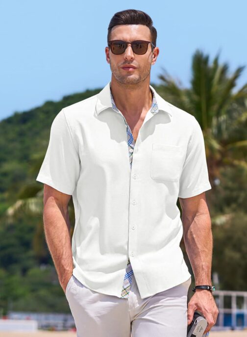 JMIERR Men s Shirts Short Sleeve Summer Button Down Casual Beach Hawaiian Shirt with Pocket - Image 4
