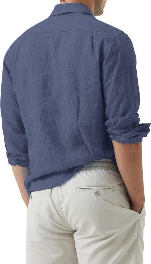 JMIERR Mens Cotton Linen Casual Stylish Button Down Shirt Long Sleeve Dress Shirts - Image 3