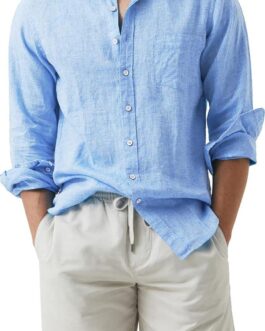 JMIERR Mens Cotton Linen Casual Stylish Button Down Shirt Long Sleeve Dress Shirts