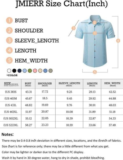 JMIERR Mens Cotton Linen Guayabera Shirts Casual Button Up Short Sleeve Summer Beach Shirt - Image 5