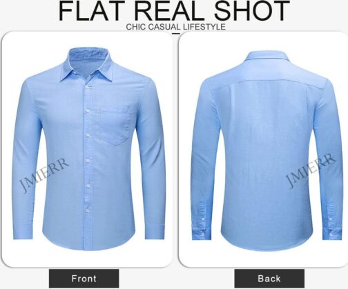 JMIERR Mens Cotton Linen Casual Stylish Button Down Shirt Long Sleeve Dress Shirts - Image 9