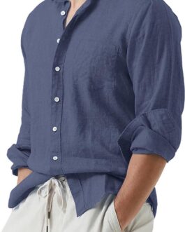 JMIERR Mens Cotton Linen Casual Stylish Button Down Shirt Long Sleeve Dress Shirts