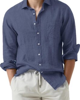 JMIERR Mens Cotton Linen Casual Stylish Button Down Shirt Long Sleeve Dress Shirts