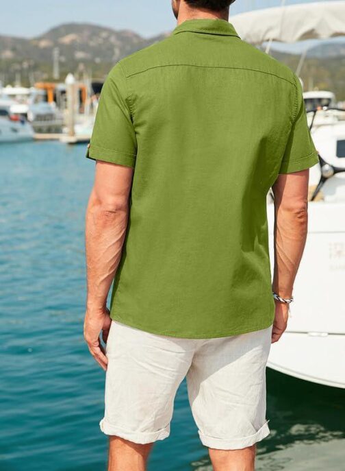 JMIERR Mens Cotton Linen Guayabera Shirts Casual Button Up Short Sleeve Summer Beach Shirt - Image 2
