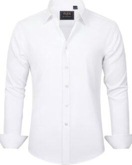 J.VER Men’s Dress Shirts Solid Long Sleeve Stretch Wrinkle-Free Formal Shirt Business Casual Button Down Shirts
