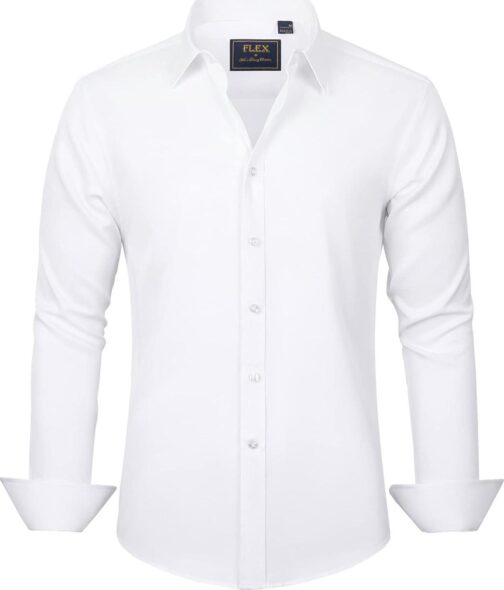 J.VER Men's Dress Shirts Solid Long Sleeve Stretch Wrinkle-Free Formal Shirt Business Casual Button Down Shirts